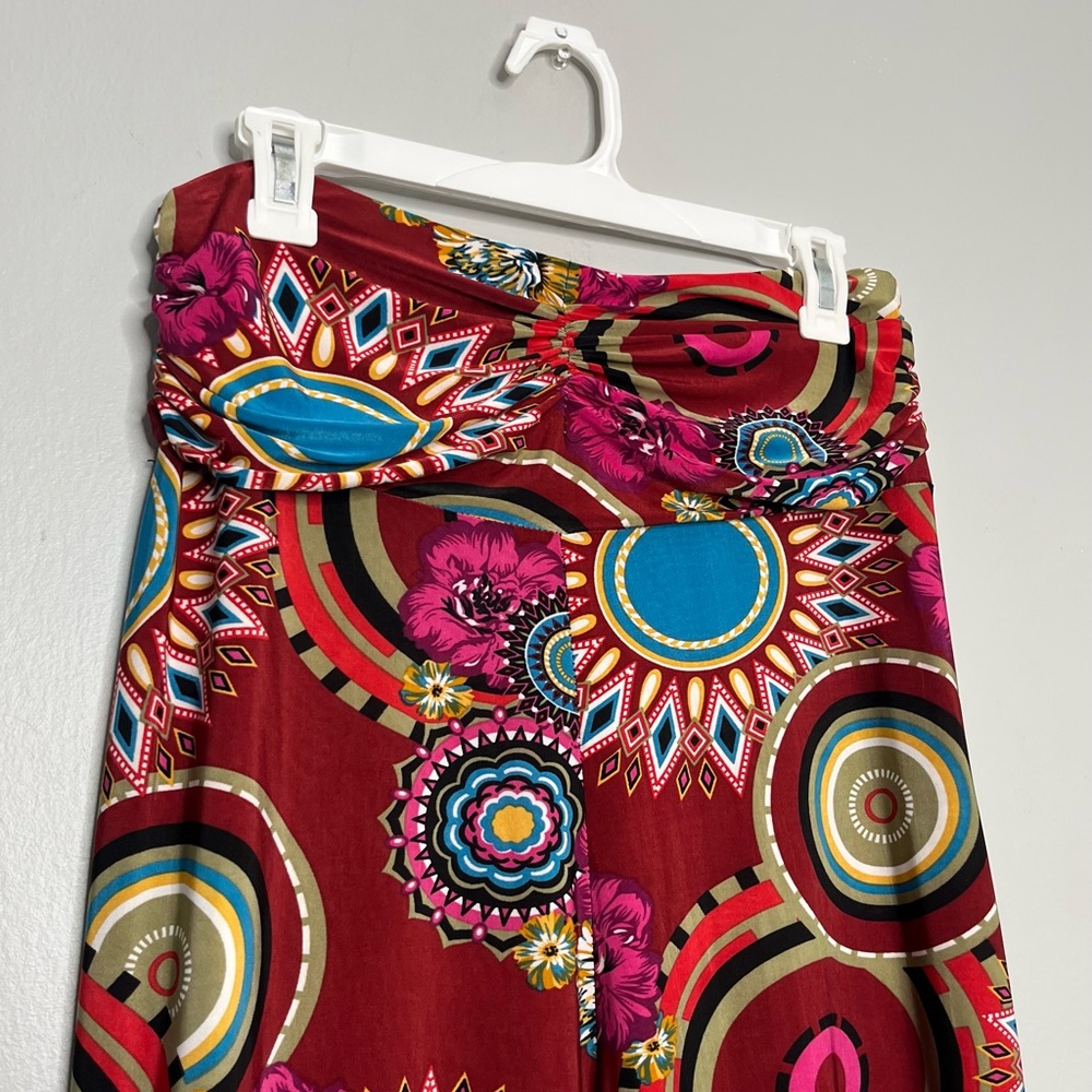 WinWin Wide Leg Bell Bottom Floral Paisley Geometric Rouched Palazzo Pants P - Picture 3 of 8